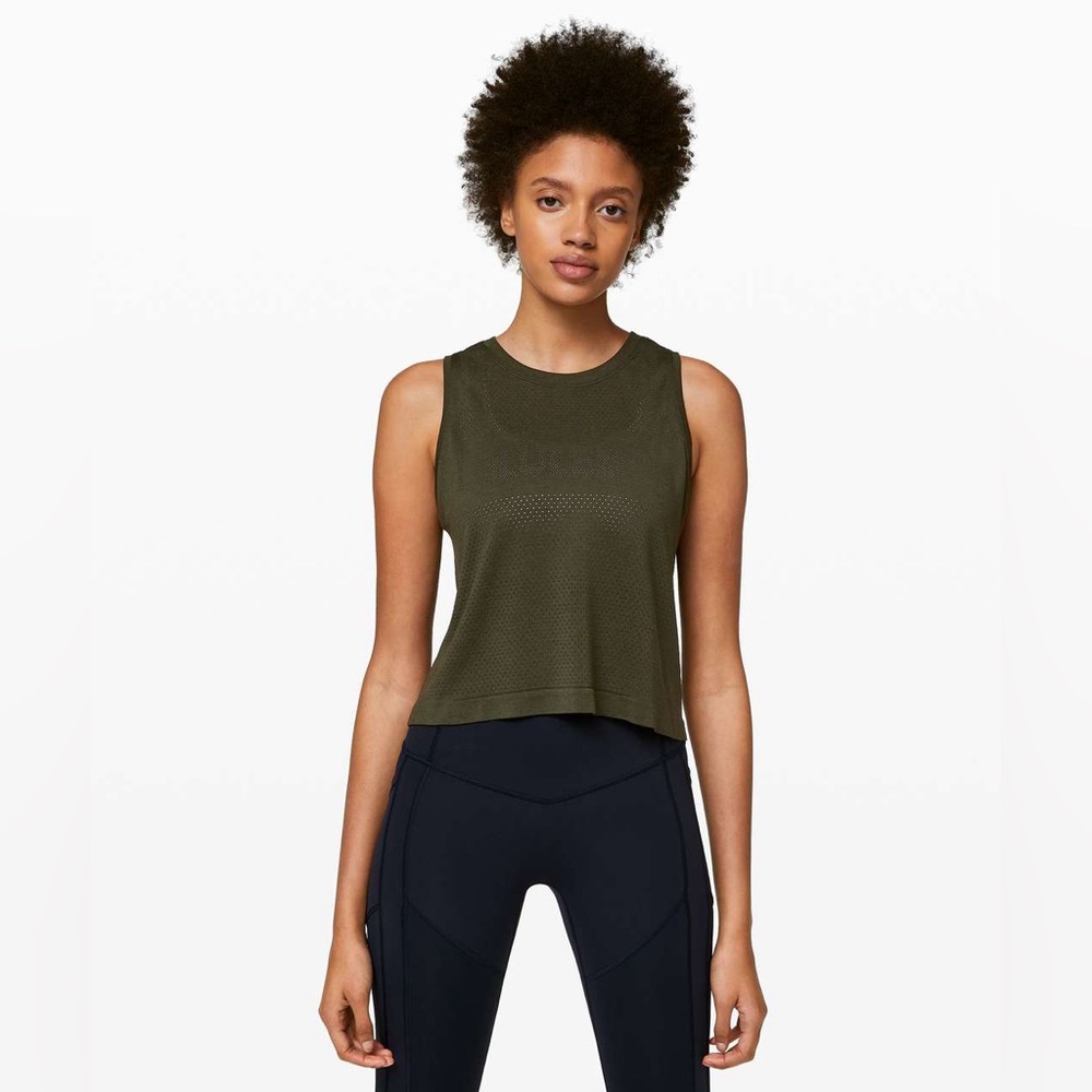 Lululemon Breeze By Muscle Crop Tank Dark Olive Size (approx.) Small or 4